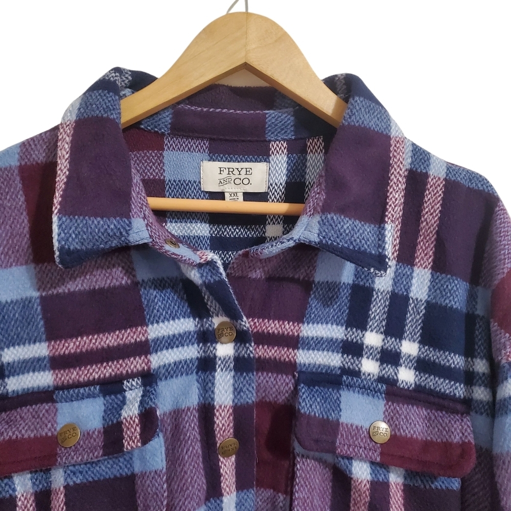 Frye Plaid Utility Shacket Jacket Button Front Po… - image 4